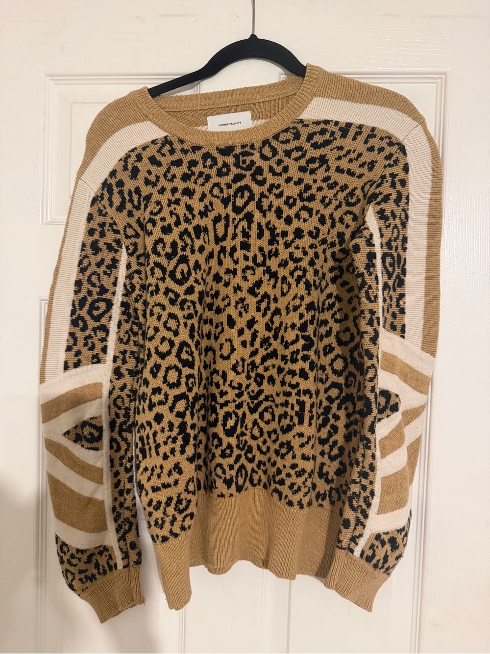 Current/Elliott Leopard Crewneck Sweater - Camel, Black, Cream